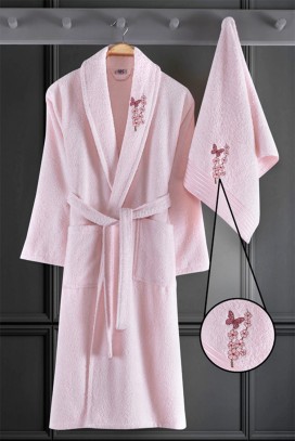 Set halat de baie cu prosop LASEOLDA PINK